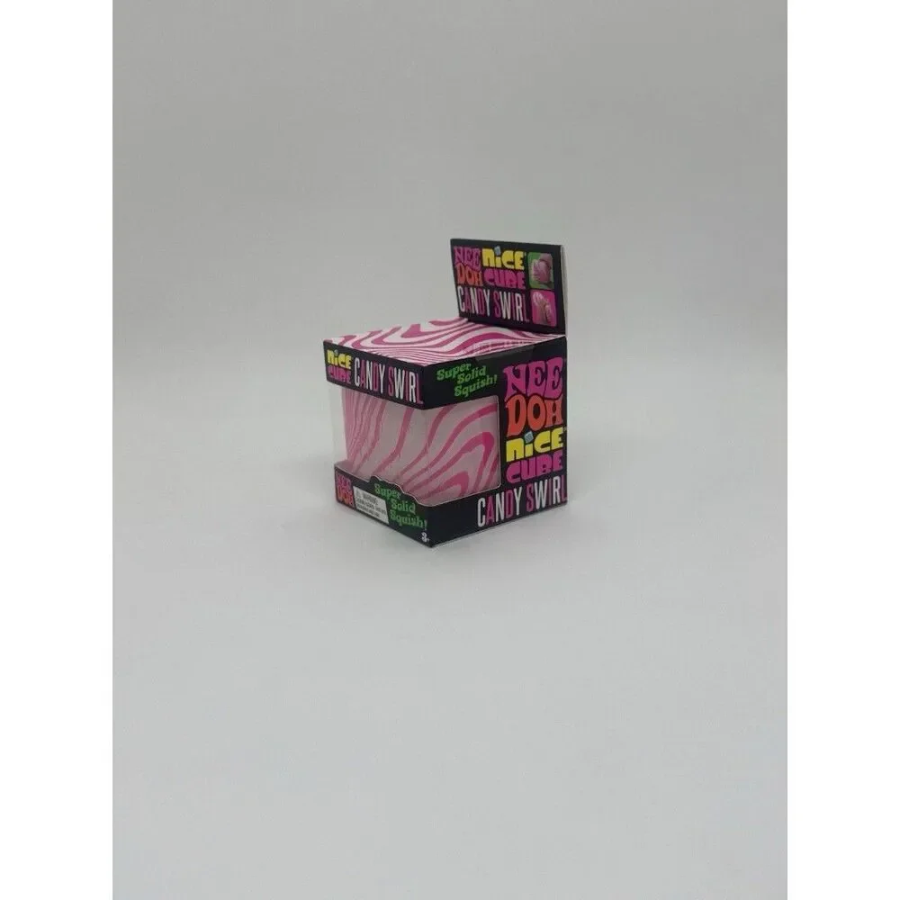 Nee Doh Nice Cube Candy Swirl Super Solid Squish Squeeze Toy Pink Clear